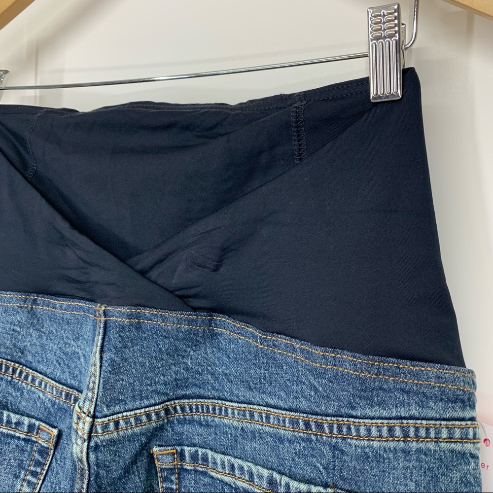 Isabel Maternity Cross Over Panel Jean Midi Shorts Med Blue New Nwt Size 8 - Picture 8 of 16